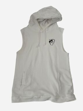 Alphalete White Sleeveless Hoodie Tank with Black Shield Emblem